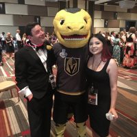 Guests with Golden Knights Mascot
