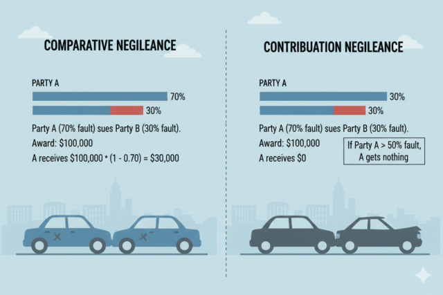 using the following image for style and inspiration, please create an image for the following topic: Comparative Negligence vs. Contributory Negligence